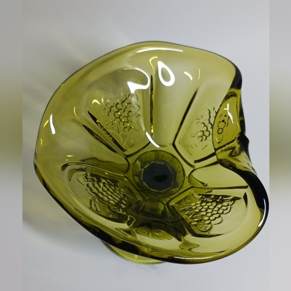1960 LE Smith Green Glass Grapes Pedestal 4" Compote Dish Round Base - Picture 2 of 8